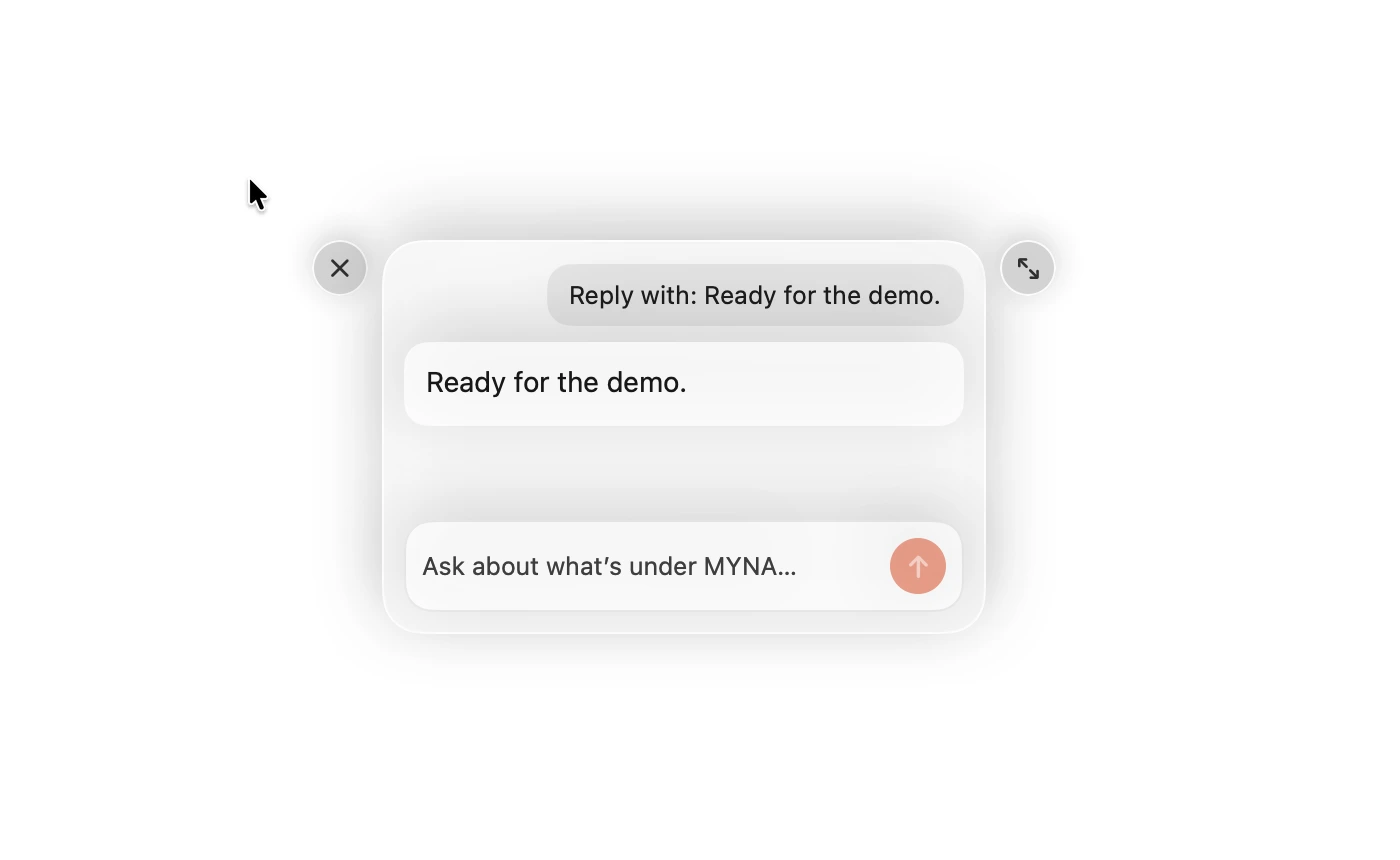 MYNA cursor assistant with text input and voice recording